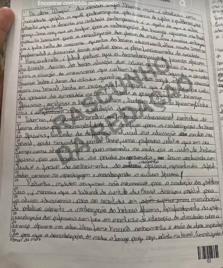 ‘Cola’ no Enem 2024: candidatos postam que levaram modelos de redação escondidos para a prova ‘Cola’ no Enem 2024: candidatos postam que levaram modelos de redação escondidos para a prova